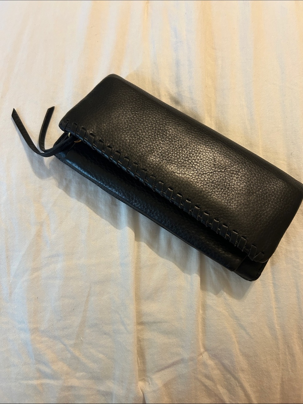 Hobo Black Leather Stitched Zip Clutch